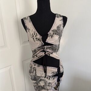 Black and White Ruched cutout Dress XTRA SEXY BEWARE